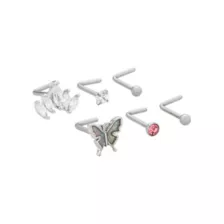 Multi-Pack CZ Pink Butterfly L-Bend Nose Rings 6 Pack - 20 Gauge at Spencer's