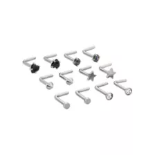 Multi-Pack CZ Black Star Heart L-Bend Nose Rings 12 Pack - 18 Gauge at Spencer's