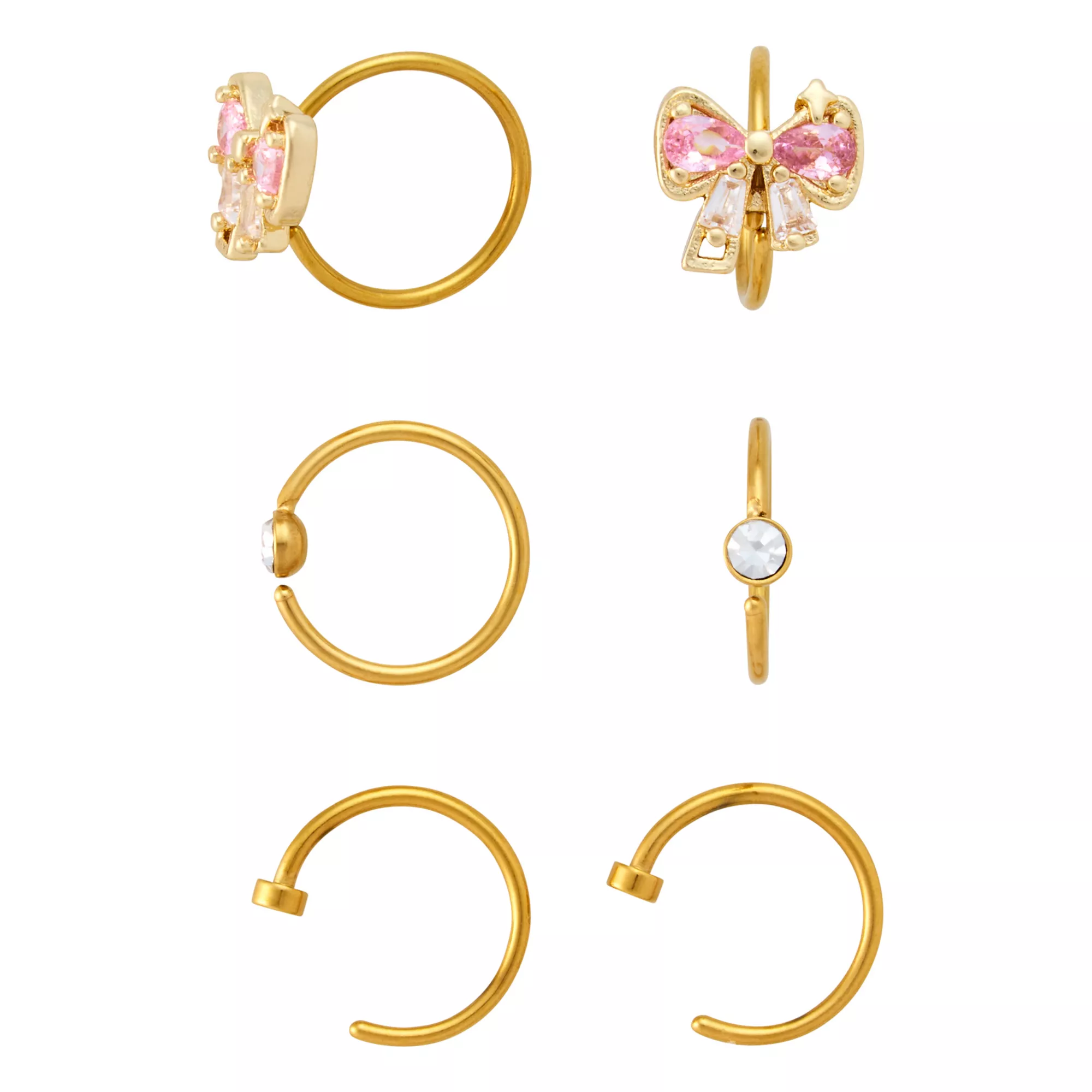 Multi-Pack CZ Coquette Pink Bows Noserings 6 Pack - 20 Gauge