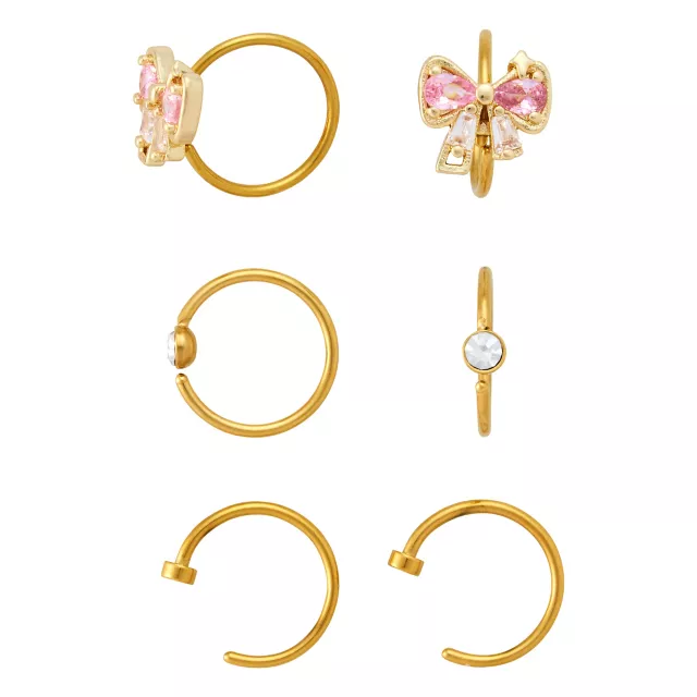 Multi-Pack CZ Coquette Pink Bows Noserings 6 Pack - 20 Gauge at Spencer's