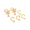 Multi-Pack CZ Goldtone Pink Dangle Bow Screw Nose Rings 6 Pack - 20 Gauge at Spencer's