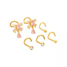 Multi-Pack CZ Goldtone Pink Dangle Bow Screw Nose Rings 6 Pack - 20 Gauge at Spencer's