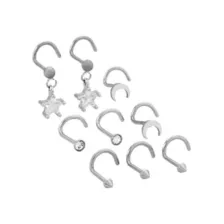 Multi-Pack CZ Star Dangle Screw Nose Rings 9 Pack - 20 Gauge at Spencer's