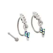 Multi-Pack Titanium Dangle Lightning Bolt Hoop and Pin Nose Rings 3 Pack - 20 Gauge at Spencer's