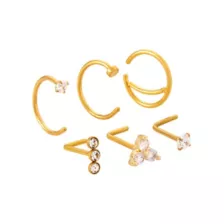 Multi-Pack Titanium Goldtone L-Bend and Half Hoop Nose Rings 6 Pack - 20 Gauge at Spencer's