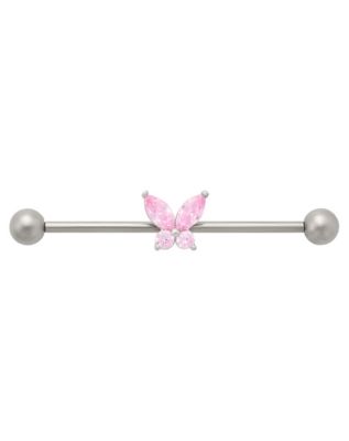 CZ Silvertone Titanium Butterfly Industrial Barbell - 14 Gauge