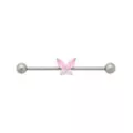 Pink Titanium CZ Butterfly Industrial Barbell - 14 Gauge at Spencer's