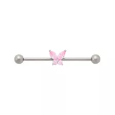 Pink Titanium CZ Butterfly Industrial Barbell - 14 Gauge at Spencer's