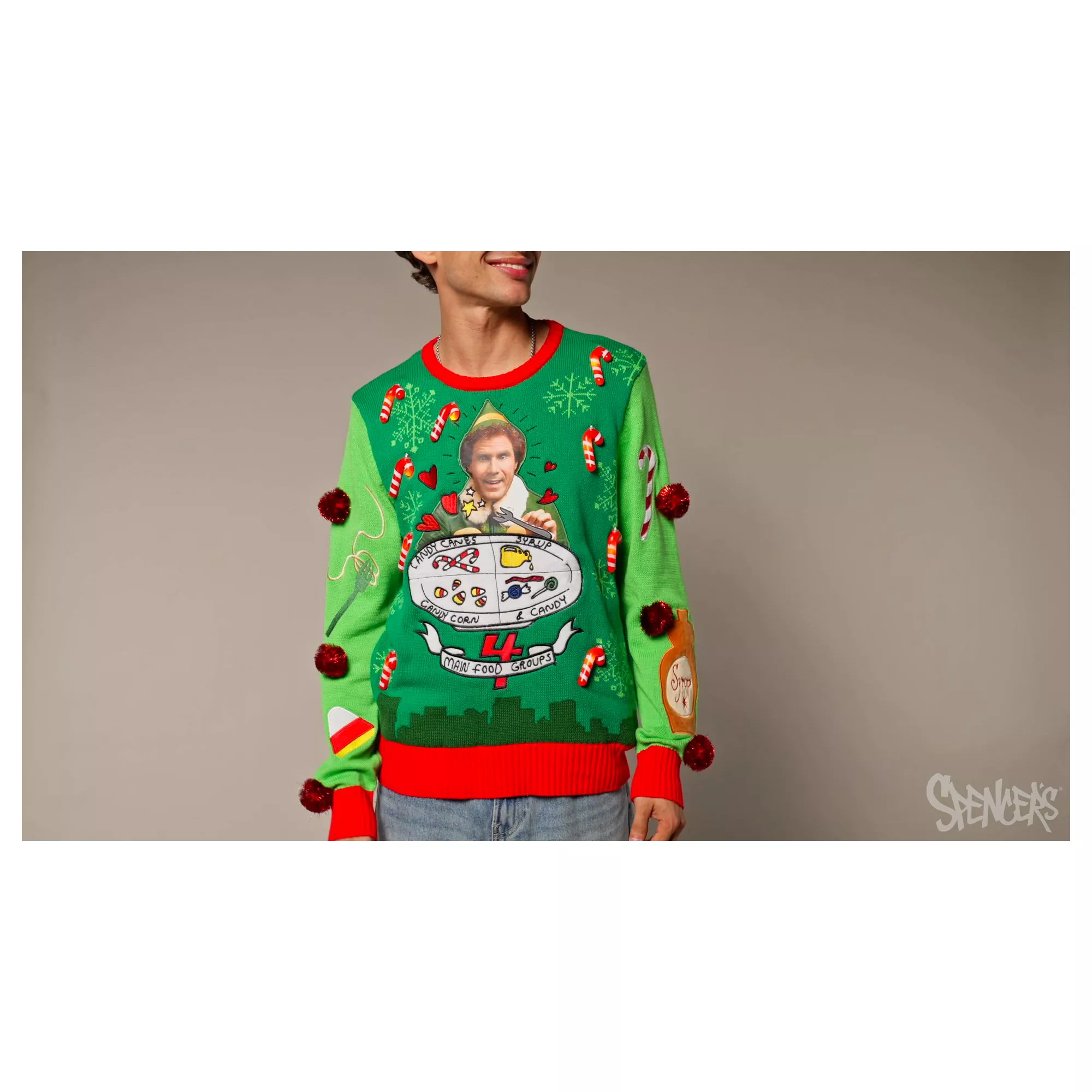 Light-Up Elf Spaghetti Christmas Sweater