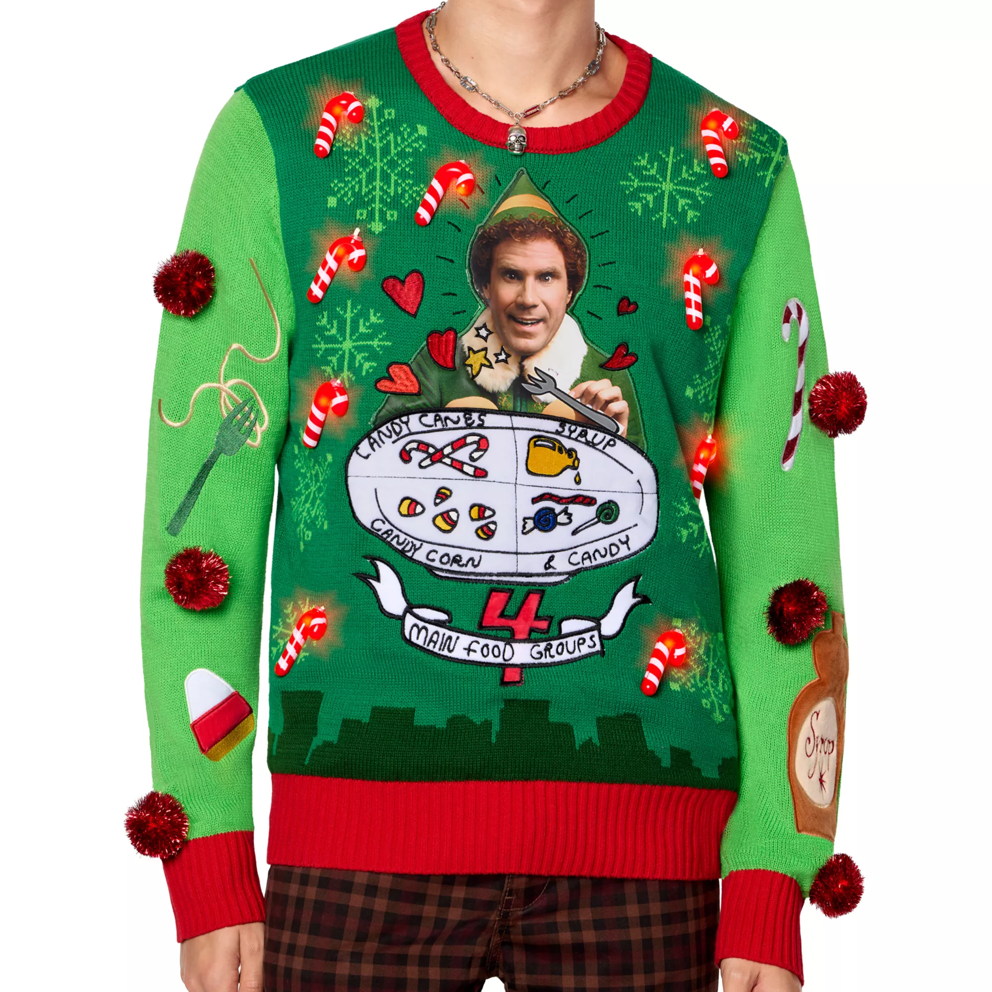 Light-Up Elf Spaghetti Christmas Sweater