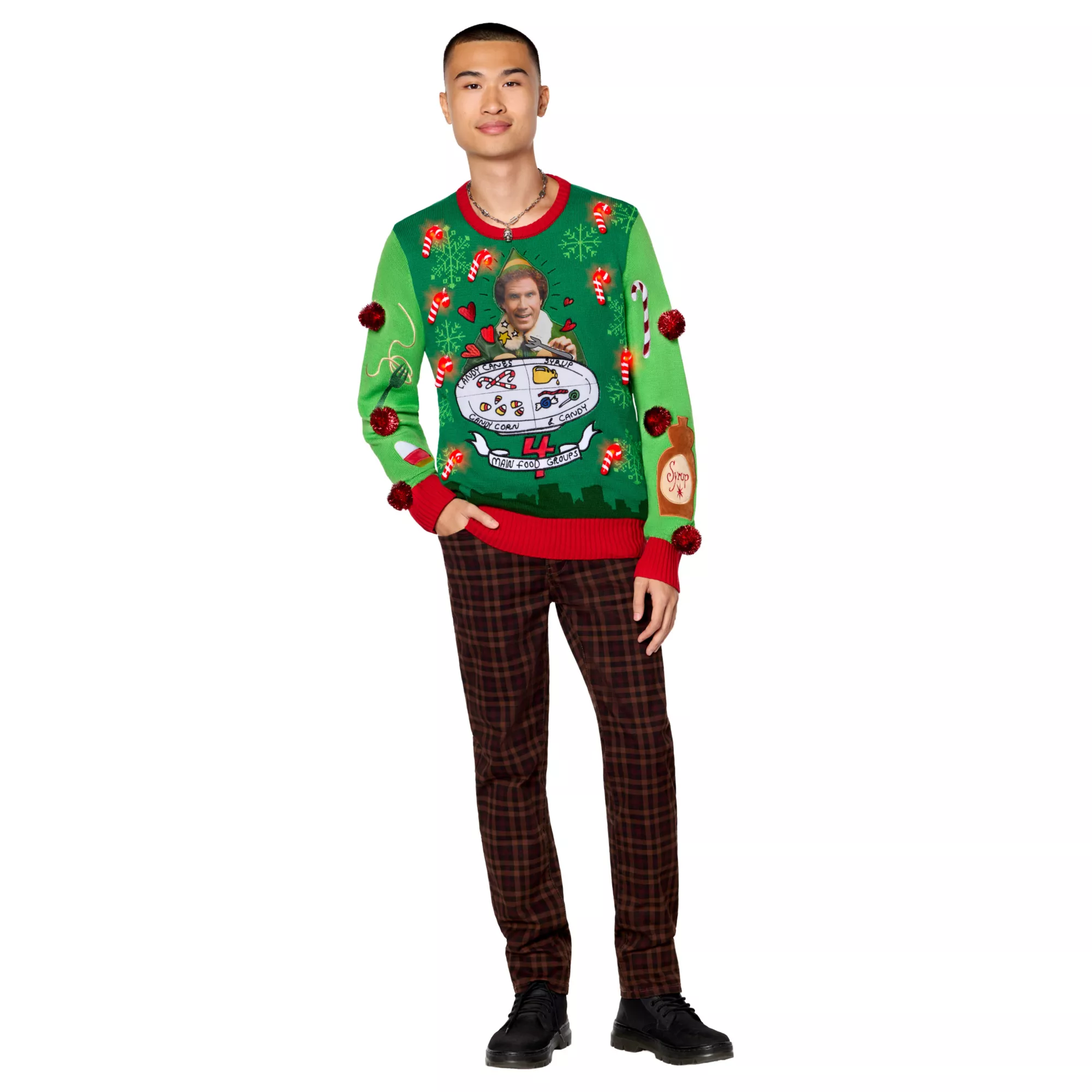 Light-Up Elf Spaghetti Christmas Sweater