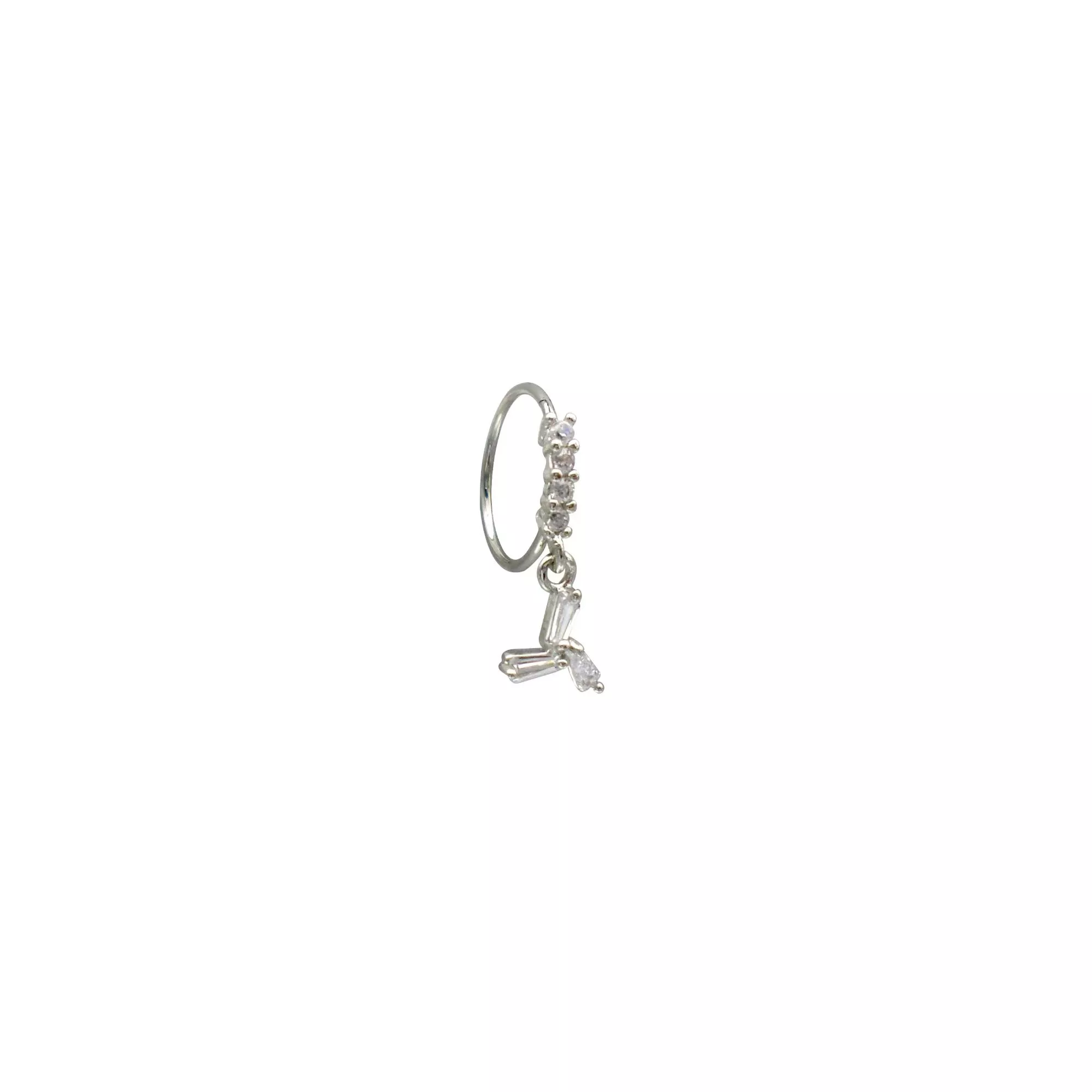 CZ Silvertone Dangle Hoop Nose Ring - 20 Gauge at Spencer's