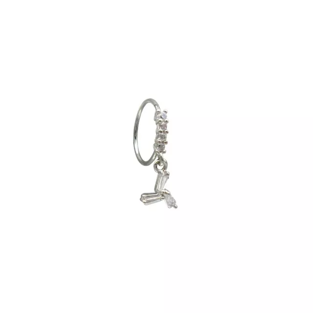 CZ Silvertone Dangle Hoop Nose Ring - 20 Gauge at Spencer's