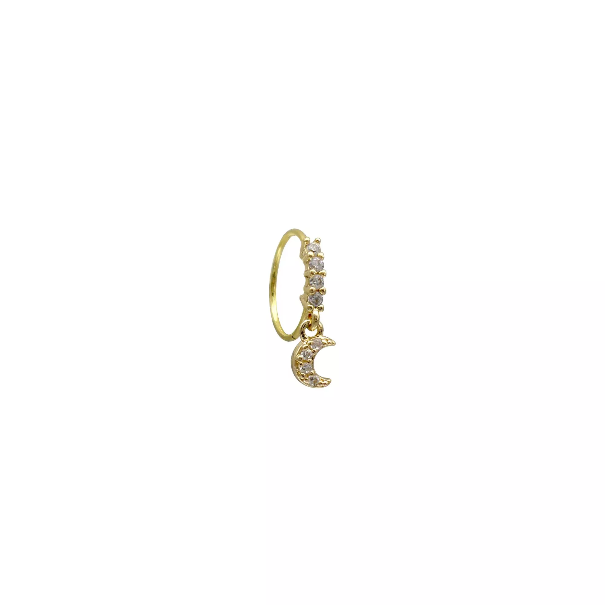 CZ Goldtone Dangle Moon Hoop Nose Ring - 20 Gauge at Spencer's