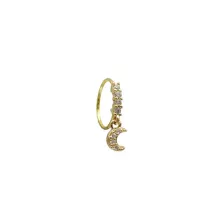 CZ Goldtone Dangle Moon Hoop Nose Ring - 20 Gauge at Spencer's
