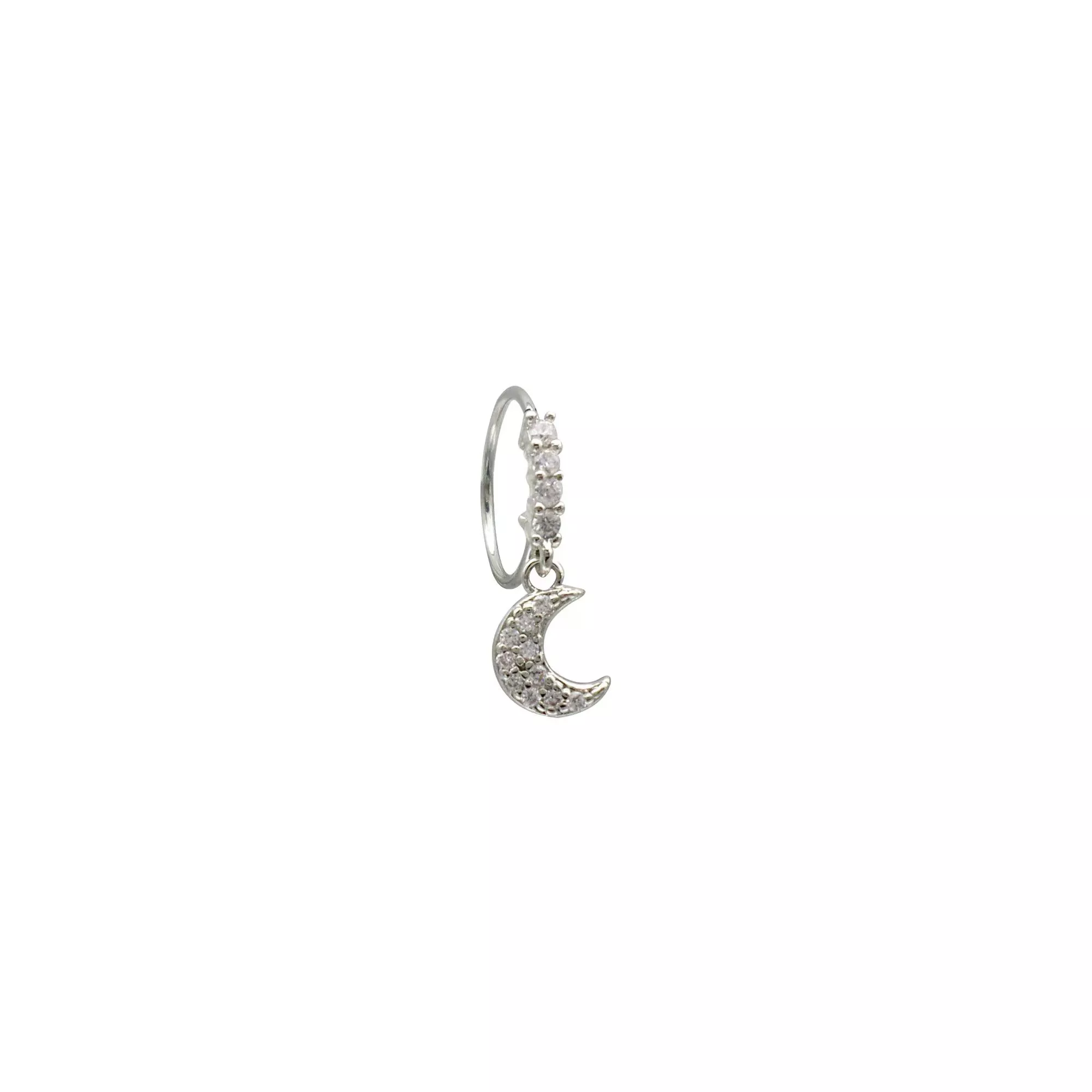 CZ Silvertone Dangle Moon Hoop Nose Ring - 20 Gauge at Spencer's