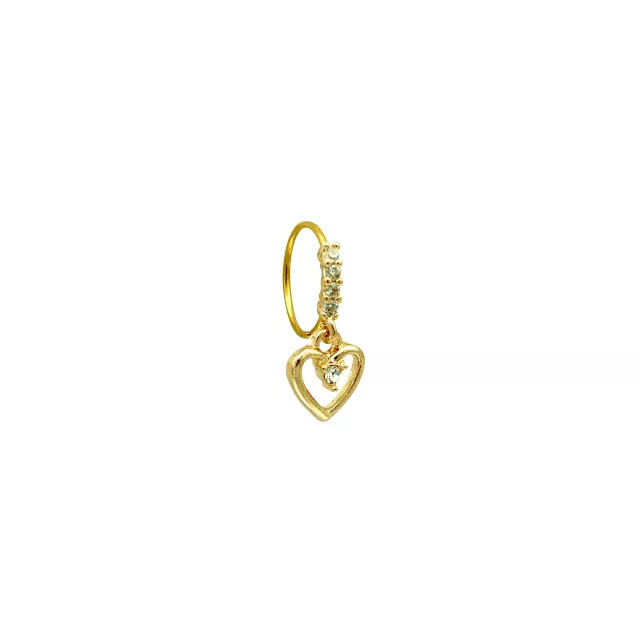 Gold Plated CZ Heart Dangle Hoop - 20 Gauge