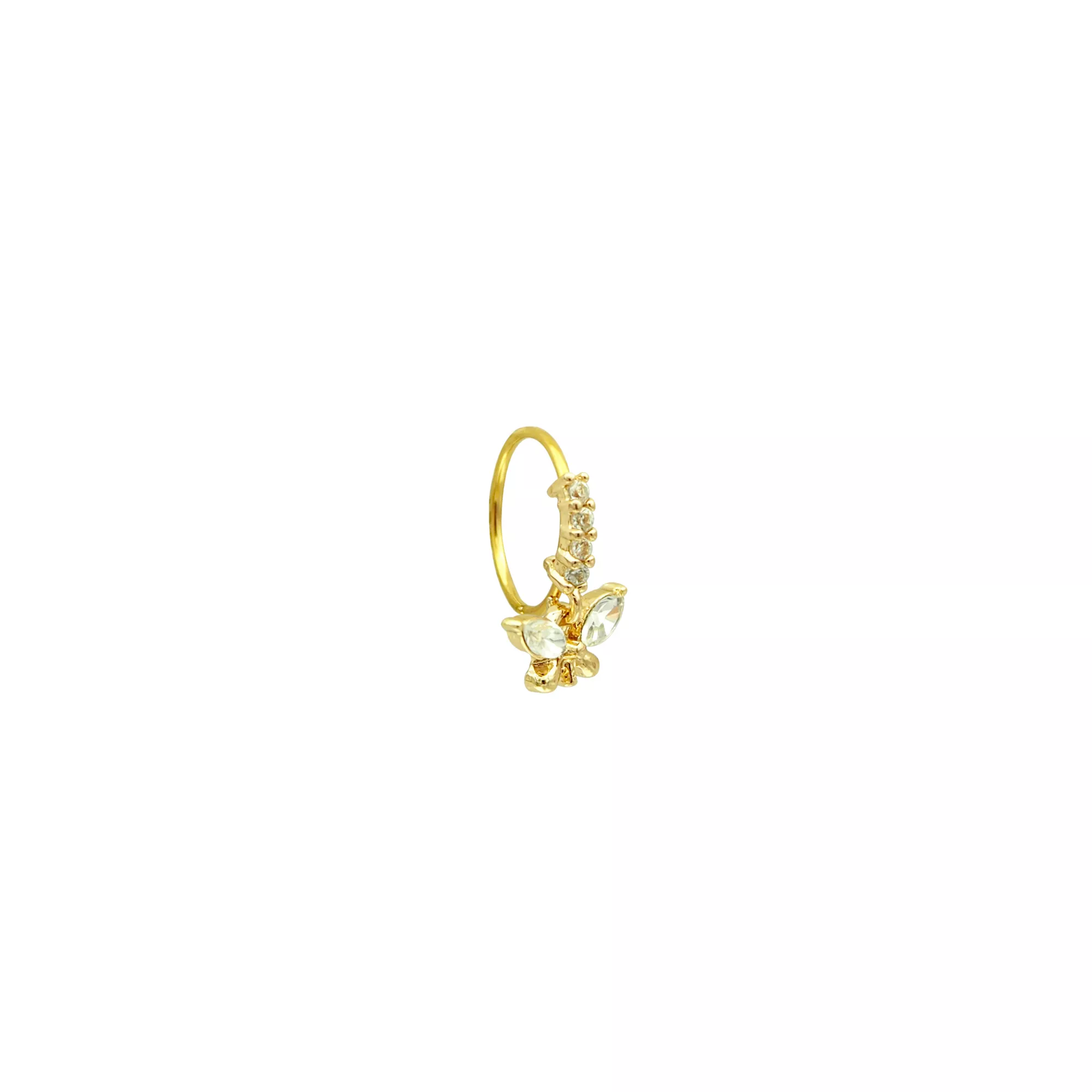 CZ Gold Plated Butterfly Dangle Hoop Ring - 20 Gauge at Spencer's