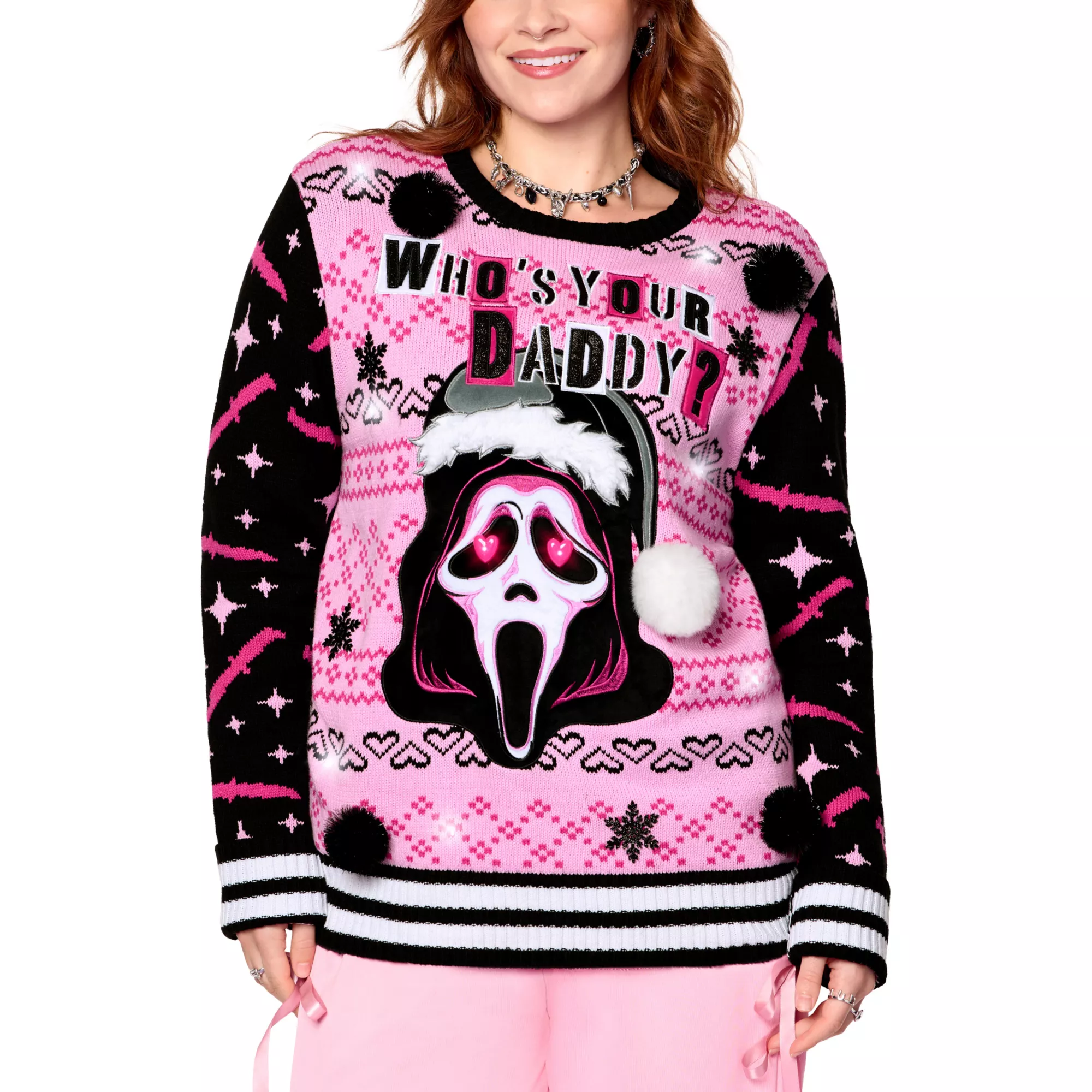 Light-Up Ghost Face Who’s Your Daddy Christmas Sweater