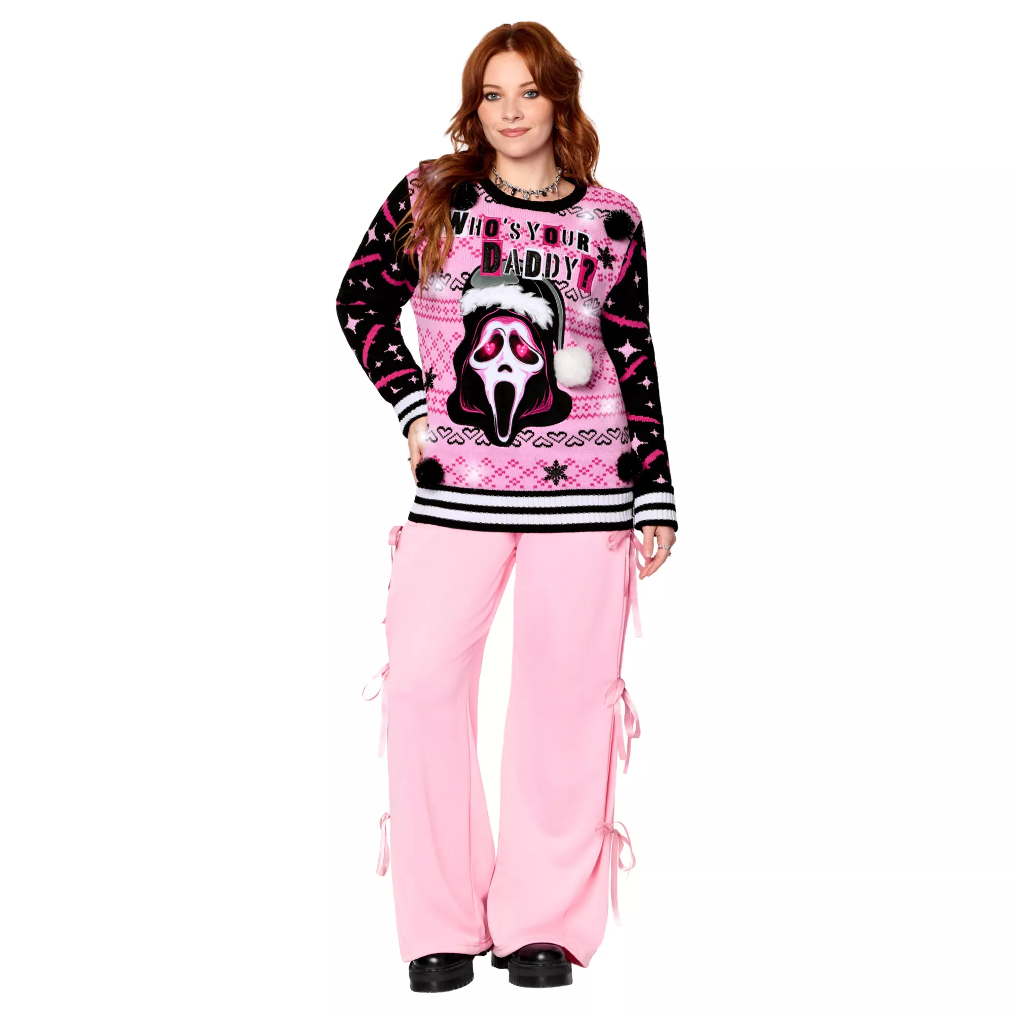 Light-Up Ghost Face Who’s Your Daddy Christmas Sweater