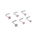 Multi-Pack CZ Pink L-Bend Nose Rings 6 Pack - 20 Gauge at Spencer's