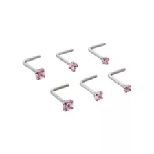 Multi-Pack CZ Pink L-Bend Nose Rings 6 Pack - 20 Gauge at Spencer's