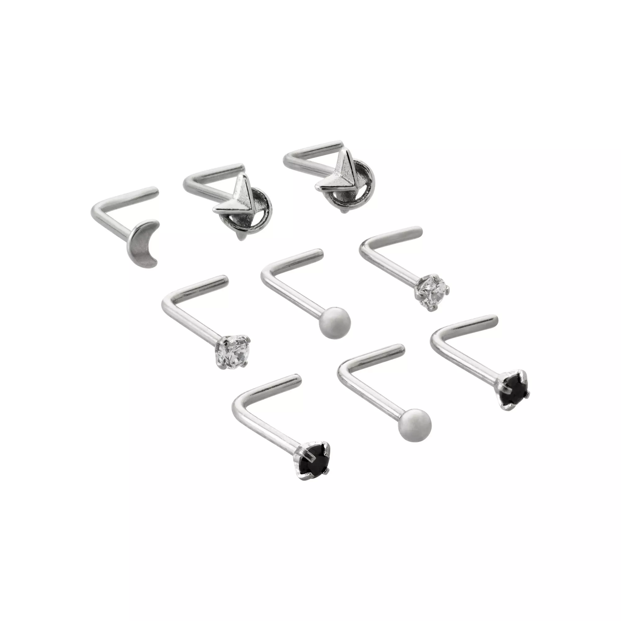 Multi-Pack CZ Star L-Bend Nose Rings 9 Pack - 20 Gauge at Spencer's
