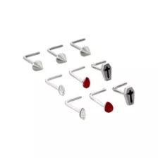 Multi-Pack CZ Red Coffin L-Bend Nose Rings 9 Pack - 20 Gauge at Spencer's