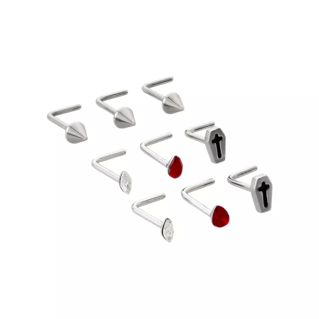 Multi-Pack CZ Red Coffin L-Bend Nose Rings 9 Pack - 20 Gauge at Spencer's