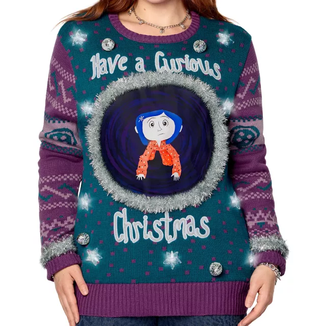Light-Up Have a Curious Christmas Sweater - Coraline