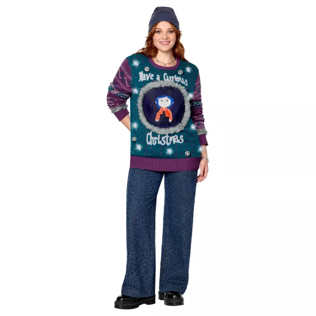 Light-Up Have a Curious Christmas Sweater - Coraline