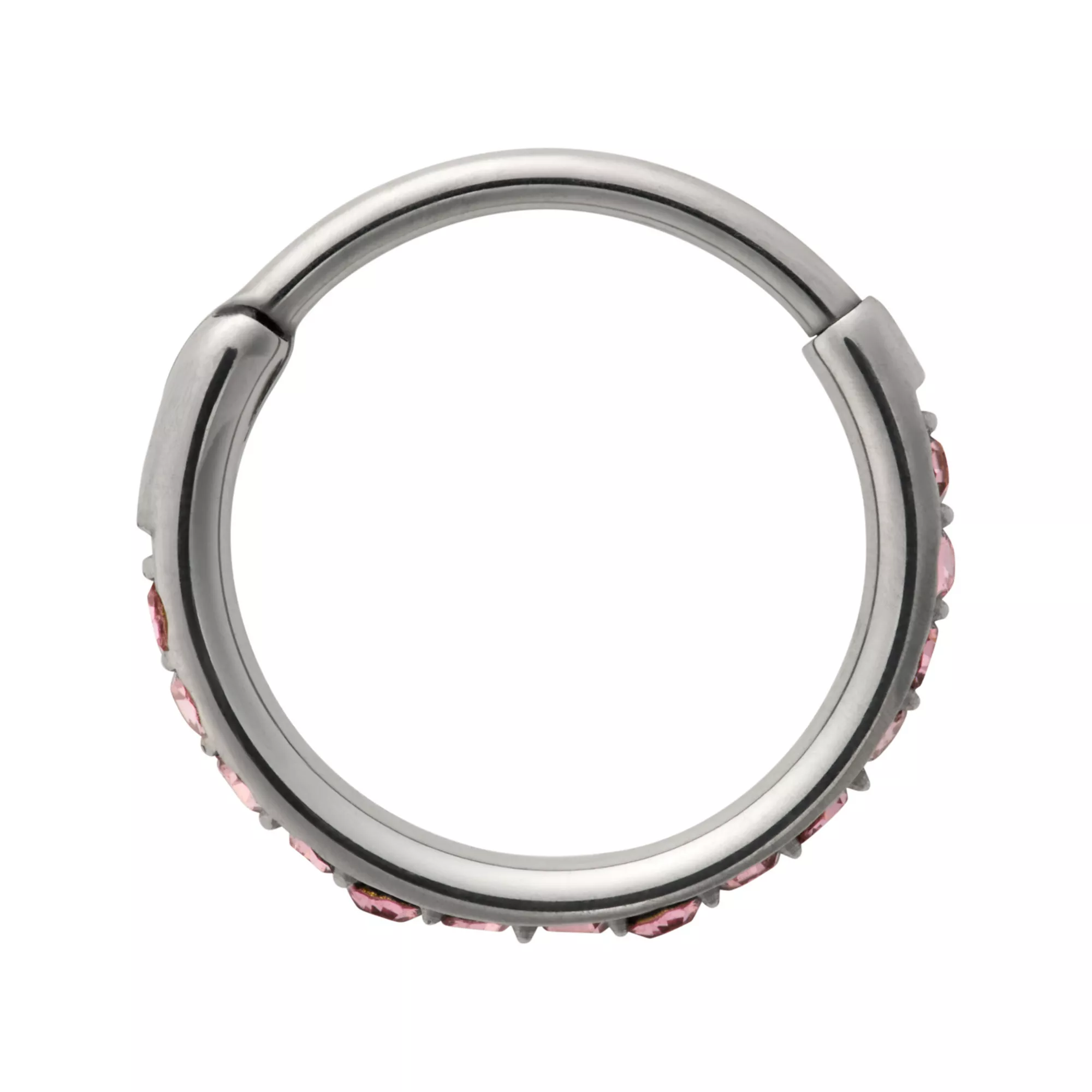 Pink CZ Silver-Plated Titanium Hinged Hoop - 20 Gauge at Spencer's