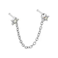 Silver CZ Chained Star Nose Pins - 20 Gauge at Spencer's