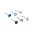 Multi-Pack Titanium Blue Pink and Clear CZ Nose Pins 6 Pack - 20 Gauge at Spencer's