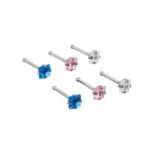 Multi-Pack Titanium Blue Pink and Clear CZ Nose Pins 6 Pack - 20 Gauge at Spencer's
