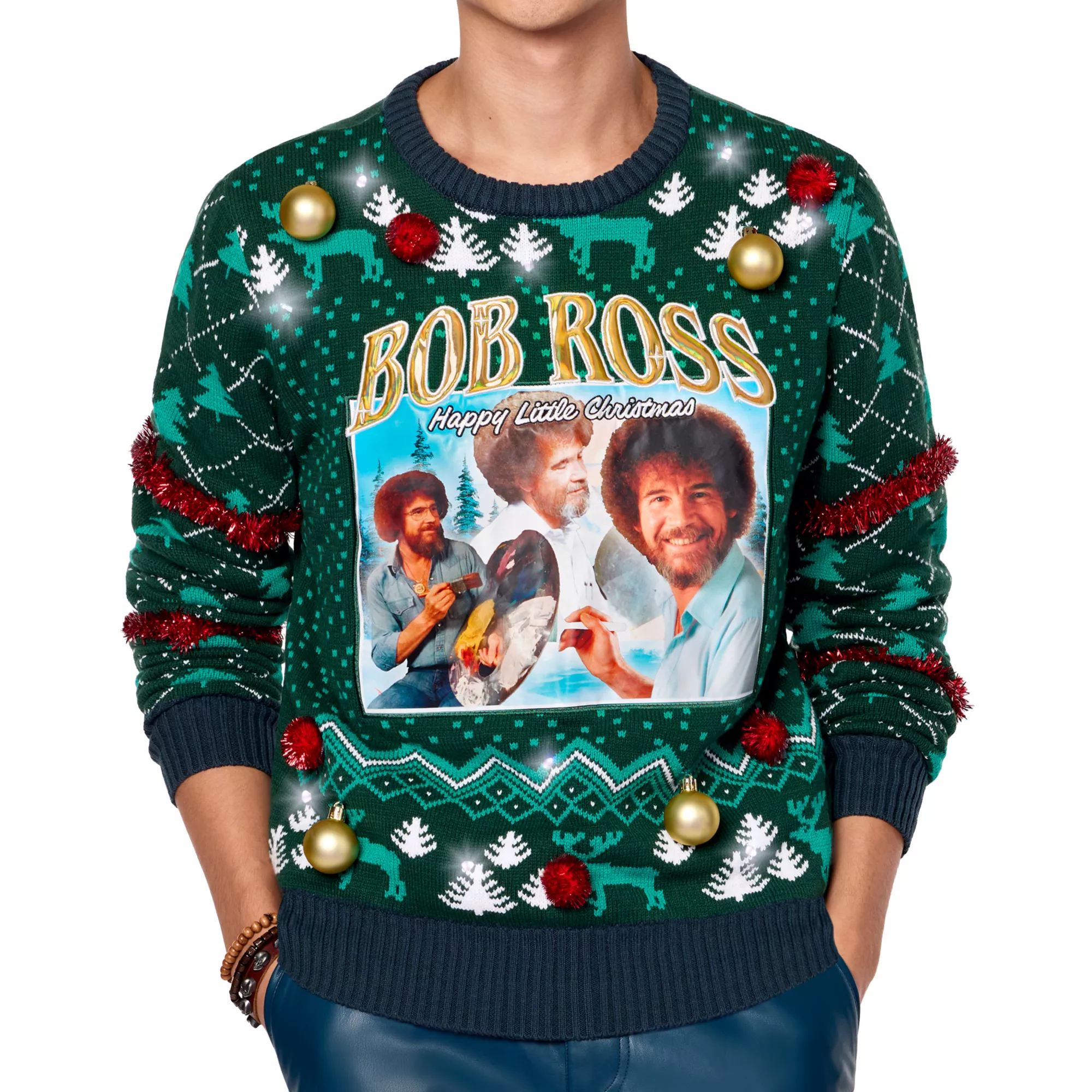 Light-Up Bob Ross Christmas Sweater