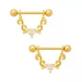 Gold Titanium CZ Heart Ornate Nipple Half Shields - 14 Gauge at Spencer's
