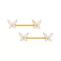 CZ Butterfly Gold-Plated Titanium Nipple Barbells - 14 Gauge at Spencer's