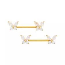 CZ Butterfly Gold-Plated Titanium Nipple Barbells - 14 Gauge at Spencer's