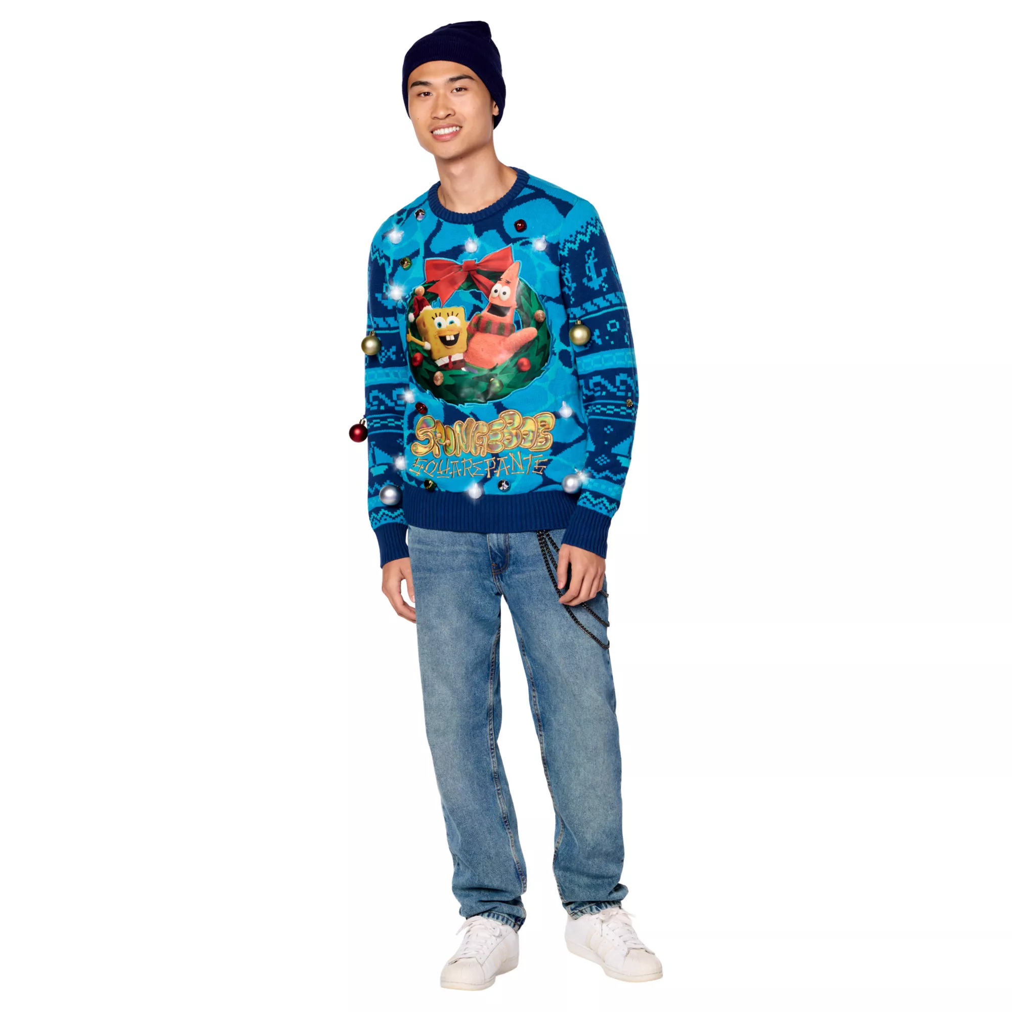 Light-Up SpongeBob SquarePants Wreath Christmas Sweater