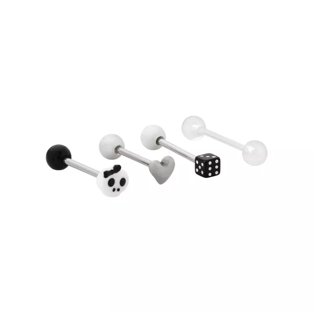 Multi-Pack Black and White Chance at Undying Love Barbells 4 Pack - 14 Gauge at Spencer's