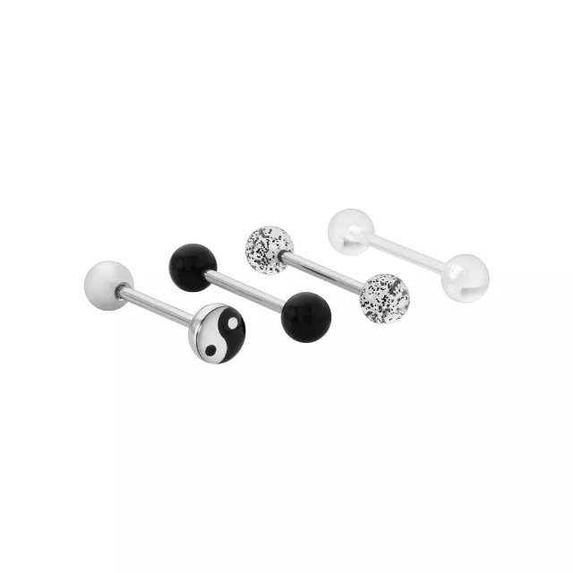 Multi-Pack Black and White Yin Yang Barbells 4 Pack - 14 Gauge