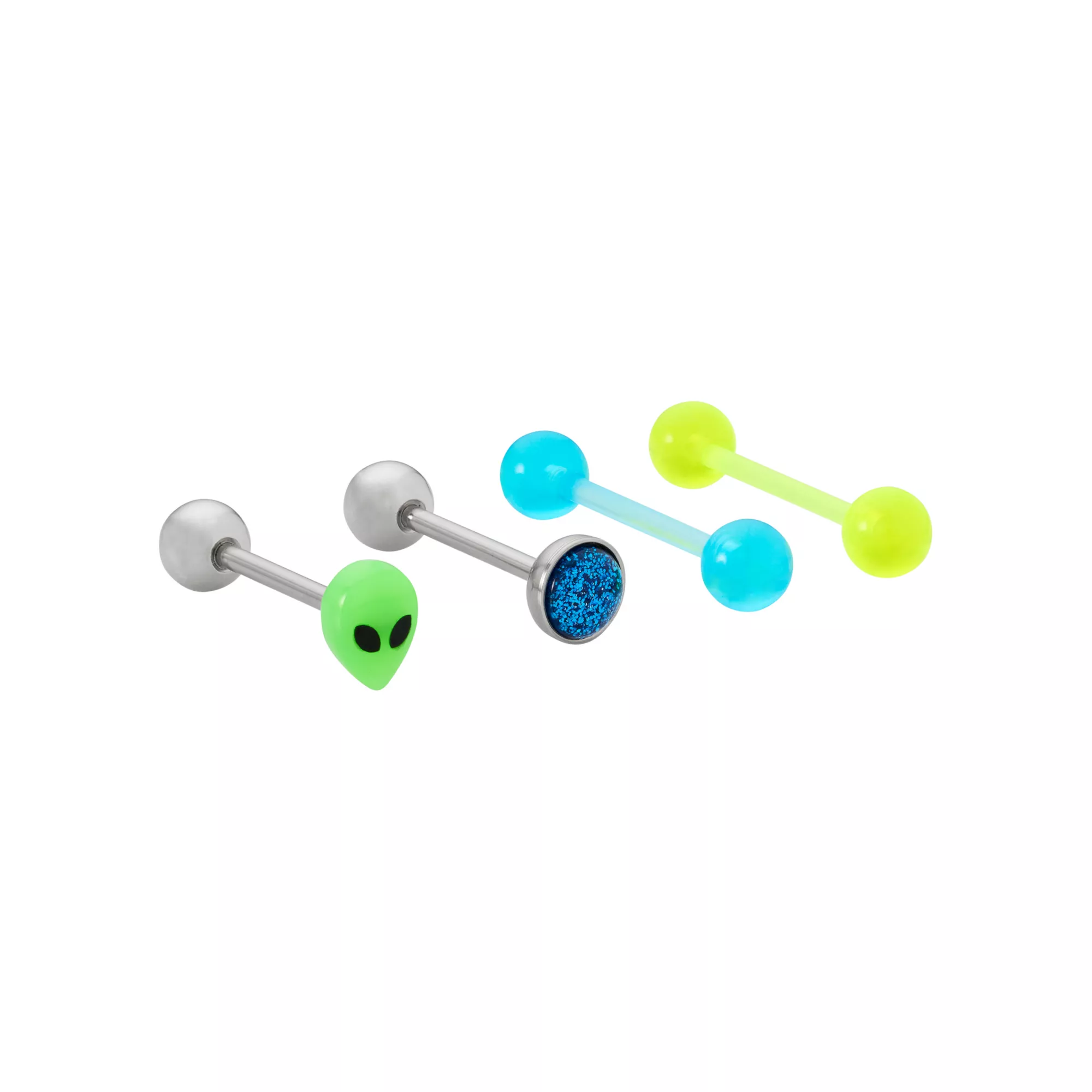 Multi-Pack Blue and Green Alien Tongue Barbells 4 Pack - 14 Gauge