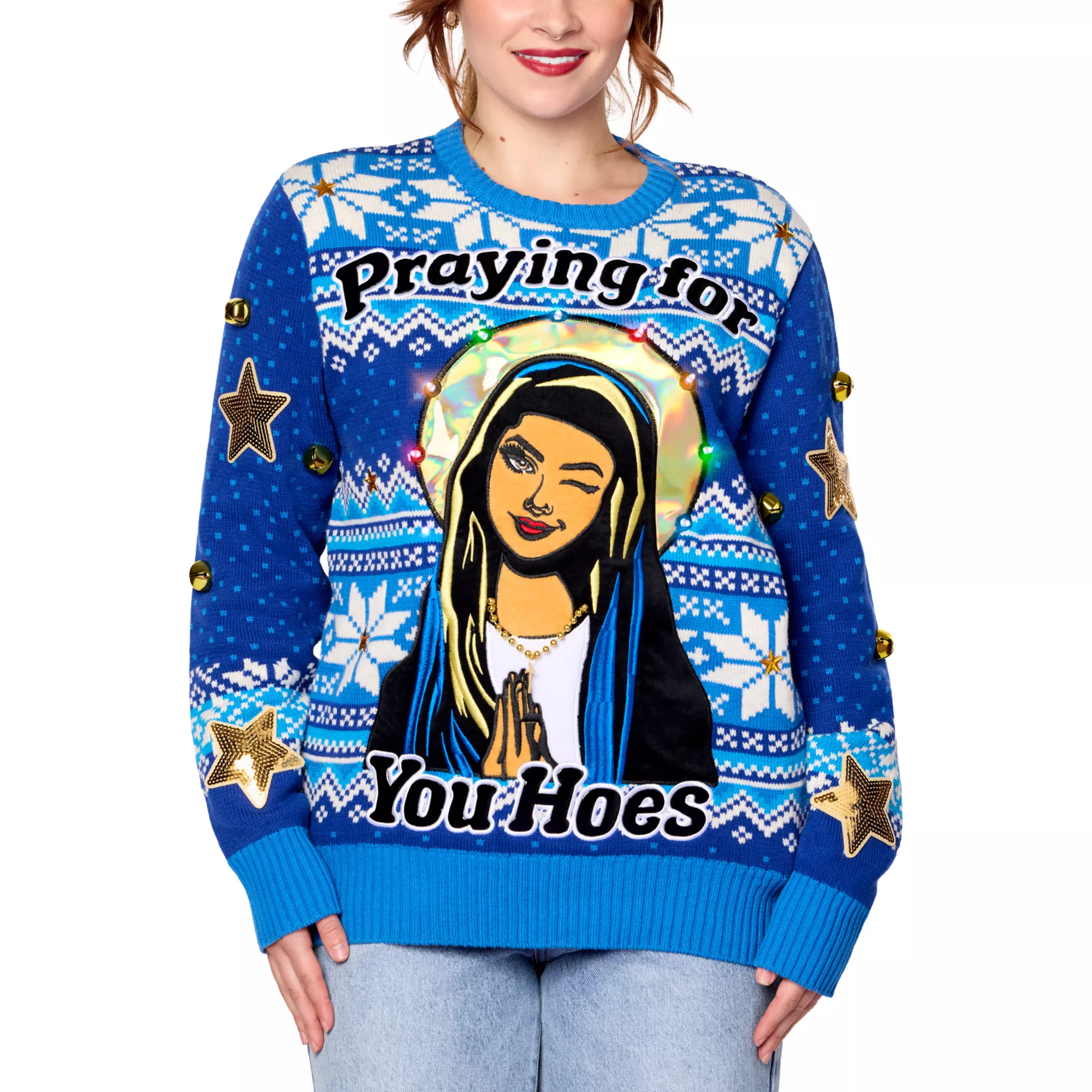 Light-Up Praying for You Hoes Christmas Sweater