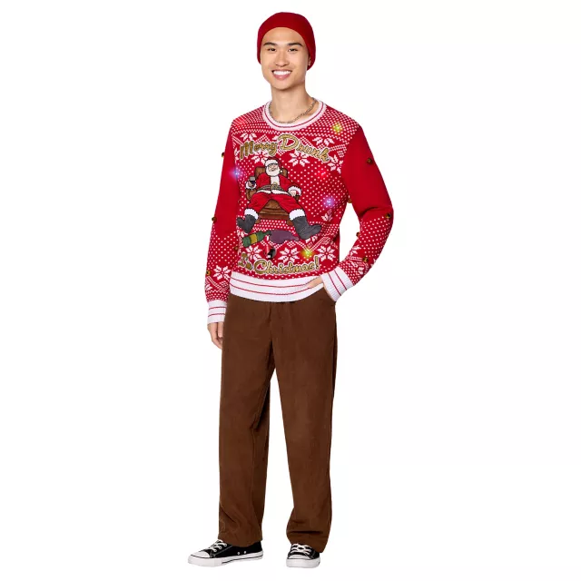 Light-Up Merry Drunk Santa Beverage Dispenser Christmas Sweater
