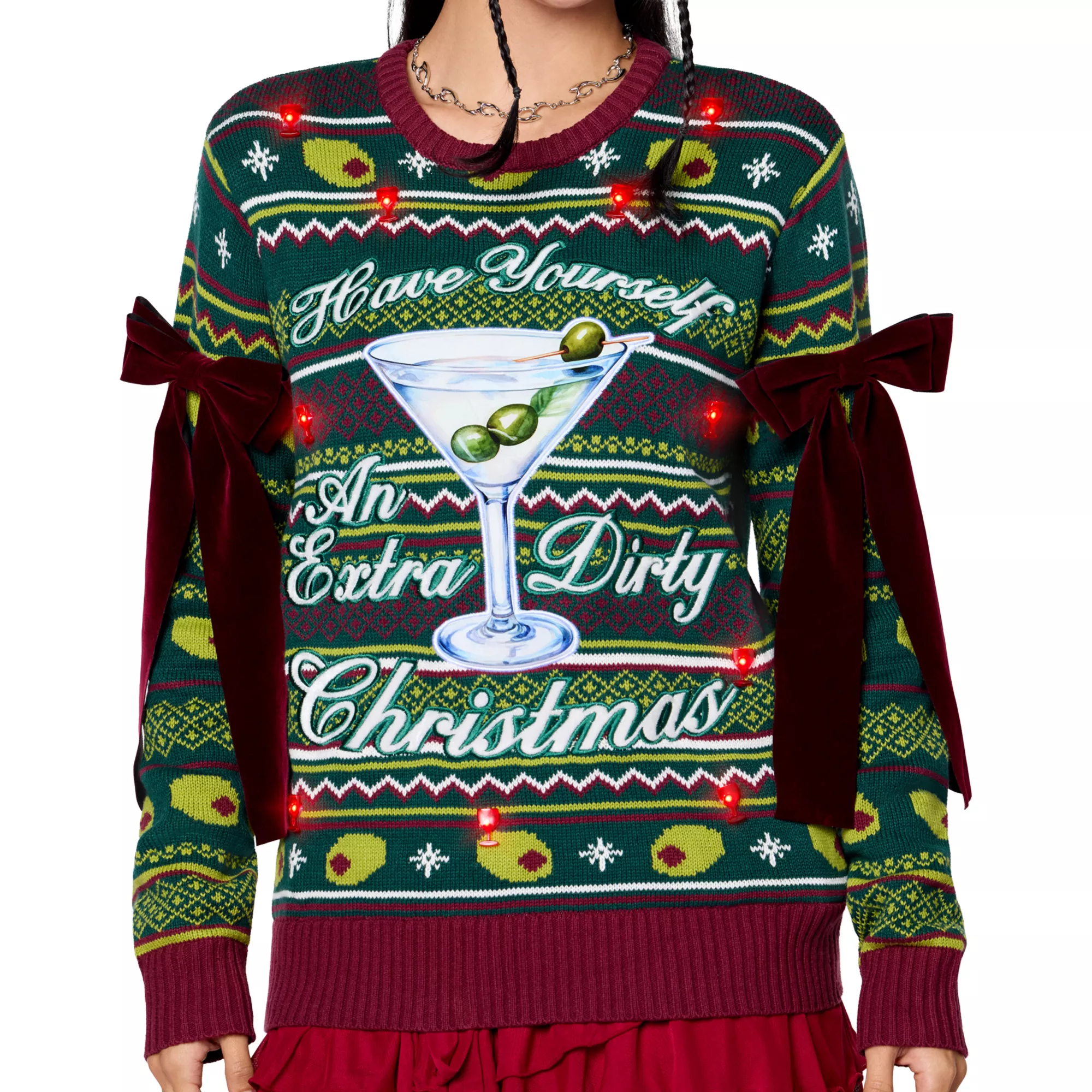 Light-Up Extra Dirty Martini Christmas Sweater at Spencer's