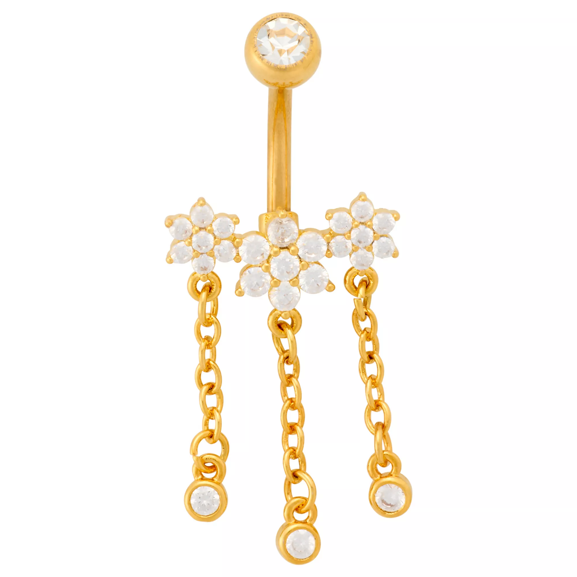 Gold-Tone CZ Flower Dangle Belly Ring - 14 Gauge at Spencer's