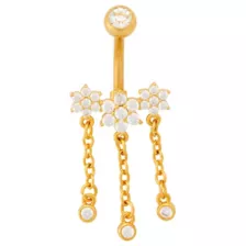 Gold-Tone CZ Flower Dangle Belly Ring - 14 Gauge at Spencer's