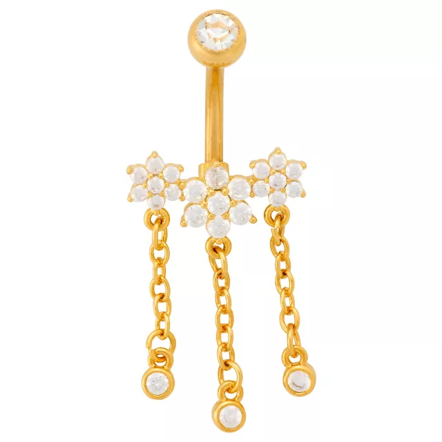 Gold-Tone CZ Flower Dangle Belly Ring - 14 Gauge at Spencer's