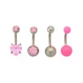 Multi-Pack Pink CZ Heart Silver-Plated Titanium Belly Rings 4 Pack - 14 Gauge at Spencer's